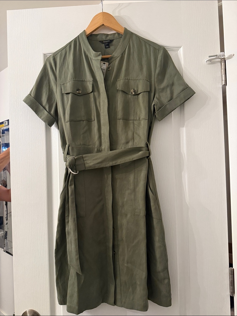 RW&CO. Olive Green Utility Midi Dress with Belt